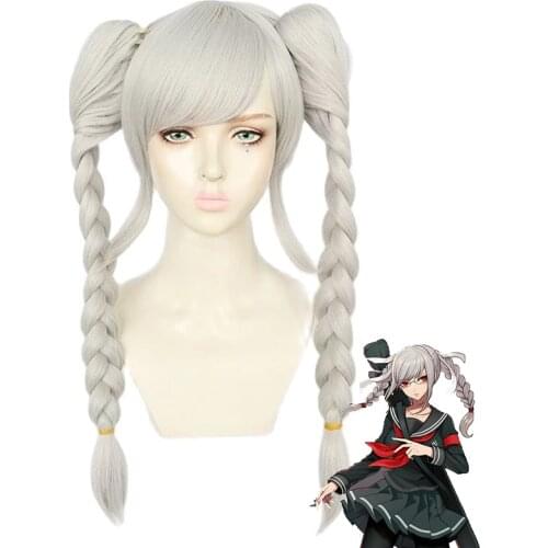 Danganronpa Dangan-ronpa Peko Pekoyama Double Braided Silver White Synthetic Cosplay Wig for Halloween Wigs + Hairnet