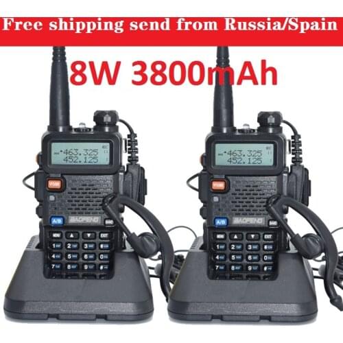 2pcs baofeng uv-5r real 8w 3800mAh battery walkie talkie for two way radio VHF UHF dual band portable cb radio comunicador рация