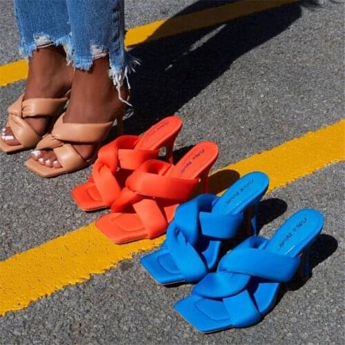 Design Shoes Woman Sandals Summer Square Toe High Heels Sandals Outdoor Beach Slides Ladies Slippers Flip Flops Women