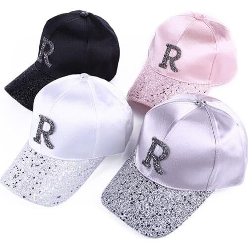 Rhinestone Diamond Letter baseball Cap For Women Bling Sequins Silk Visor Hats Summer Sun Hat peaked cap