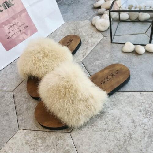 2020 Women Furry Slippers Ladies Cute Plush Fox Hair Fluffy Sandals Womens Fur Slippers Winter Warm Slippers for Women Hot