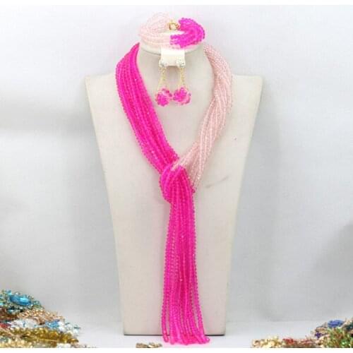 Amazing 2021 New Crystal Costume Necklaces Nigerian Wedding African Beads Jewelry Set Indian Bridal Jewelry Free Shipping AEJ682