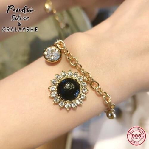 S925 Sterling Silver Jewelry 1:1 Copy,Sun Flower Bracelet Vintage Retro Baroque Palace Style For Women Jewelry Valentines Day