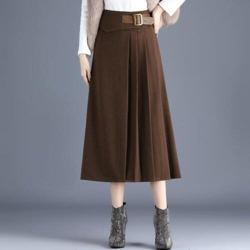 2020 Fall Winter Vitnage Women High Waisted Pleated Black Camel Long Woolen Skirt , 4xl Wool Skirts for Woman Clothes