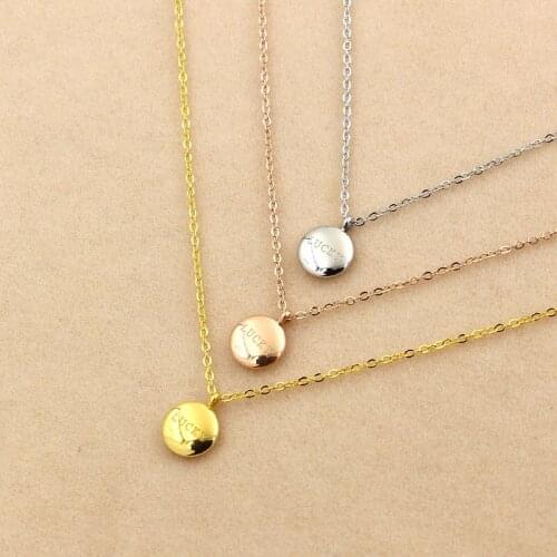 Martick Simple Style Small Round Beans Shape Pendant With Lucky Letter Link Chain Necklace Fashion Jewelry For Women P4