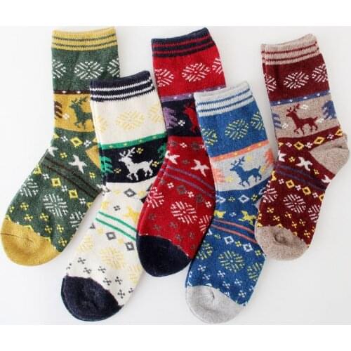 Winter Warm Socks Christmas Woolen Socks Soft Cute Elk Slipper Socks 1 Pair