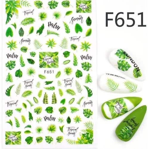 1 Sheets 3D Nail Sticker Leaf Tree Green Summer Sticker DIY Adhesive Tips Nail Art Decorations Women Nail Decals