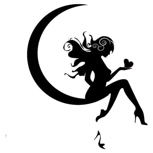 12.7*15.6CM Nice Design Sit On The Moon Beautiful Girl Vinyl Decals Car Sticker Covering The Body Black/Silver C20-0211