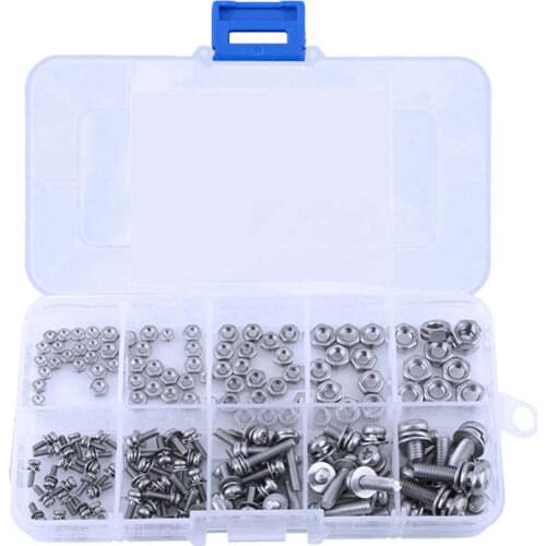 160Pcs/Set M2 M2.5 M3 M4 M5 Pan Head Screws Nuts Assortment Kit Stainless Steel Cross Screws Hex Nut Fastener Hardware
