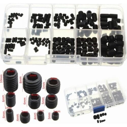 200pcs Black Allen Head Socket Hex Set Grub Screw Cup Point Assortment Kit + Box