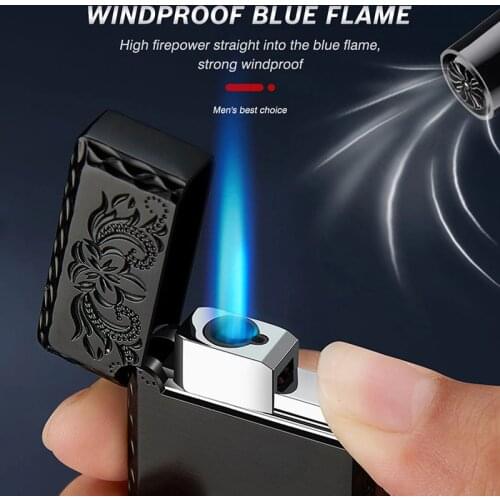 2021 New Personality Blue Flame Butane Turbo Metal Lighter Square Mini Gas Windproof Lighter Lighters Smoking Accessories