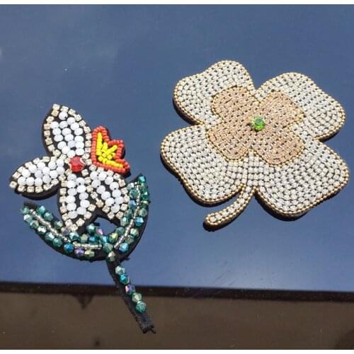 3D Handmade beaded color sequins clover flowers patch applique for DIY hat Coat Trousers Bag Brooch Broche