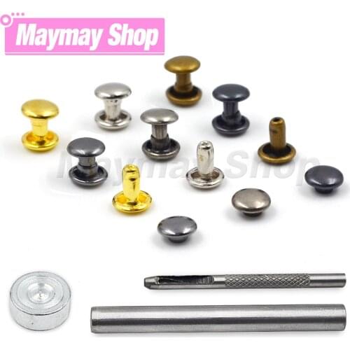 50pcs 6x6mm Double Cap Rivets Metal Stud Round Nail Rivet For Repair Clothing Garment Shoes Bag Belt Leathercraft Accessories
