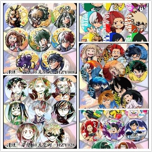 8pcs/set 58MM Anime My Hero Academia Boku no Hero Bakugou Asui Tsuyu Todoroki Shot Izuku Badge Brooch Icons Backpack Pins