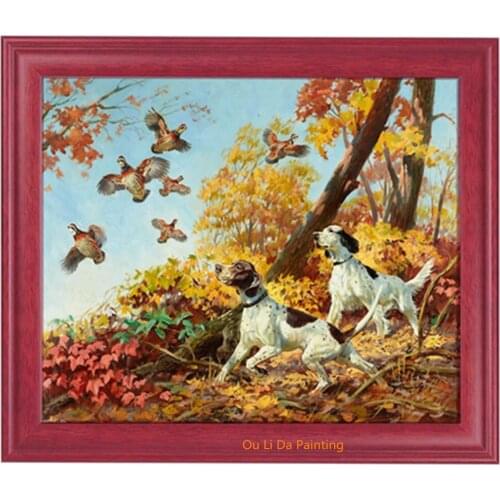 Free shipping classical animal dogs catching birds scenery oil painting canvas painting prints on canvas art decoration picture