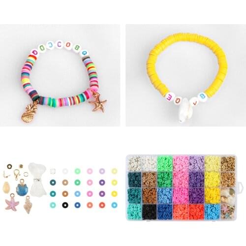 28 Grid Polymer Clay Beads Flat Round Clay Disk Beads Loose Spacer Letter Beads Jewelry DIY Making Necklace Bracelet Finding