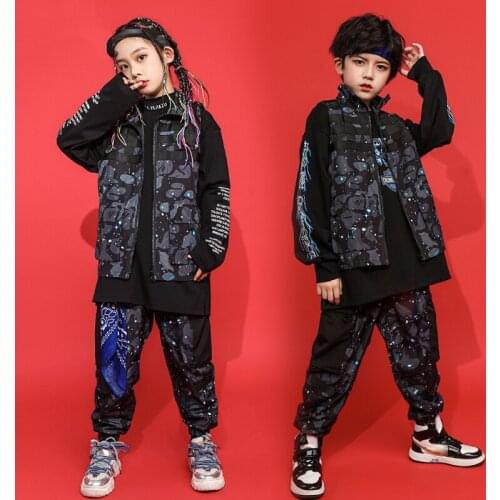 Kids Hip Hop Clothes For Girls Black Sweater Tops Vest Pants Jazz Show Stage Costume Modern Catwalk Fashion Rave Outfit BL5200