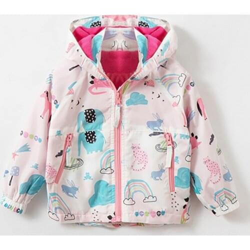 Girls Autumn Jackets Lovely Cartoon Pattern Long Sleeve Hooded Outerwear Kids Children Coats