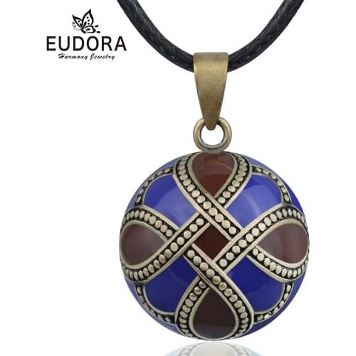 Eudora 20mm Vintage Blue Enamel Harmony Bola Ball Pendant Necklace Mexcian Bola Pregnancy Bola good luck Jewelry for Mom & Baby