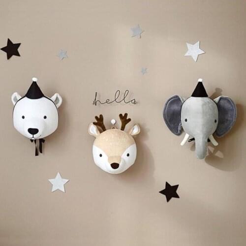 Animal Head Wall Decoration Stuffed Toys Plush Unicorn Deer Elephant Heads Wall Hanging Kids Room Ornament Baby Nursery Decor