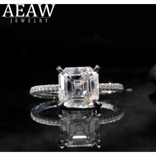 AEAW 4.0 Carat Asscher Cut Moissanite Lab Diamond Ring Excellent Matching Band Ring For Women Solid 10K 14K 18K White Gold