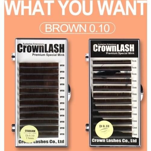 CrownLASH Brown Eyelash Extensions 0.10 8-13mm Silk Texture Glossy Bend