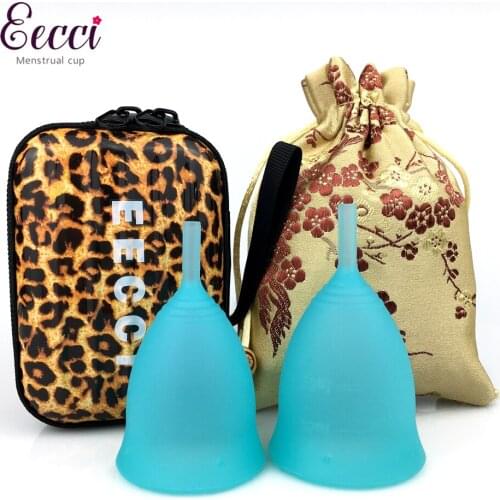EECCI 2pcs Menstrual Cup with 1 case 1 bag - 2Size - Soft, Flexible, Reusable Medical-Grade Silicone Period Cup - Easy insert