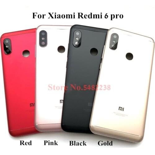 Original Metal Back Battery cover For Xiaomi Redmi 6 Pro Mobile phone Case Rear Housing door With Camera Glass Lens Side Buttons