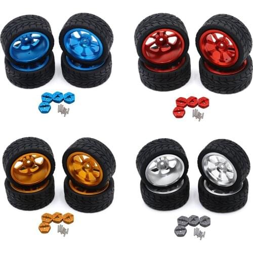 Metal Wheel Rim + Rubber Tires Tyres with 12mm Wheel Hub Hex Adapter for Wltoys144001 1/14 RC Car Upgrade Parts
