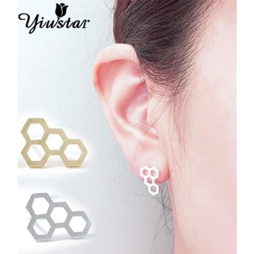 Fashion Geometric Honeycomb Earrings Trendsetter Womens Hollow Laticle Stud Earrings Jewelry Christmas Party Birthday Gift