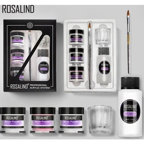 ROSALIND Acrylic Powder Set Dipping Carve Crystal Powder Poly Nail Gel For Extension Builder Tools Manicure Set Acrylic Nail Kit