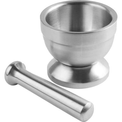Stainless Steel Mortar Pestle Tool Set Hand Spice Garlic Food Grinder Masher Pepper Shreding Grinding Mills Bowl Kitchen Gadget
