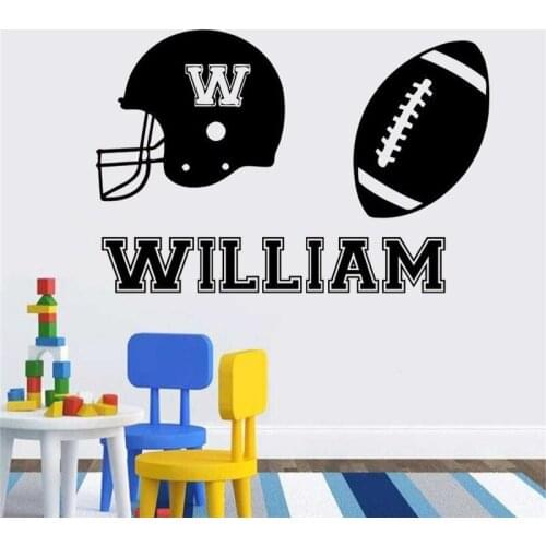 Wall Sticker American Football Write Your Name Ball Sport Activity Bedroom Kids Nursery Girl Boy Decals Room Design Decor HY249
