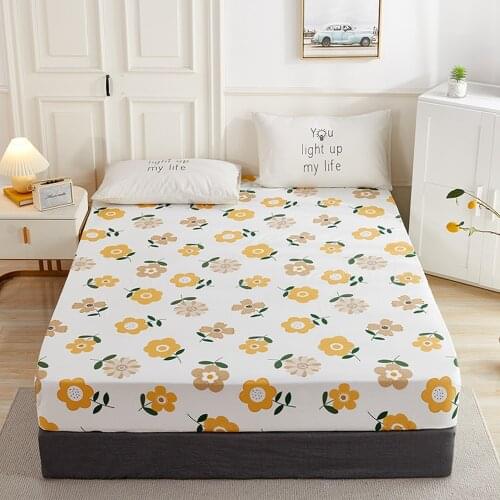1pcs 100% Cotton Printed Fitted Sheet Mattress Cover Double Four Corners With Elastic Band Adult Kids Bed Linen (No Pillowcase)