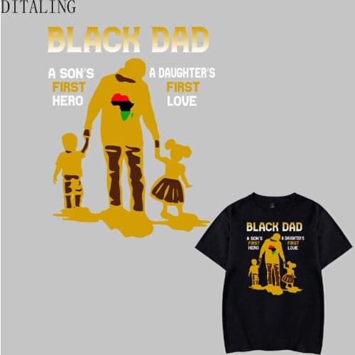 Black Dad Patch On Clothing FatherS Day DIY T-Shirt Sticker Heat Transfer Patches Appliqued On Clothes Kids First Hero Stickers