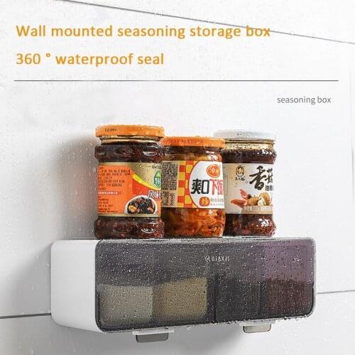 Wall-mounted Seasoning Storage Box Plastic Combination Set Spice Box with Lid Four-compartment Salt Shaker Spice Storage Box