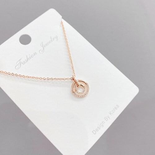 Trendy Simple Sweet Double Circle Pendants Necklace For Women Girls Cubic Zircon Temperament Elegant Jewelry Gift Clavicle Chain