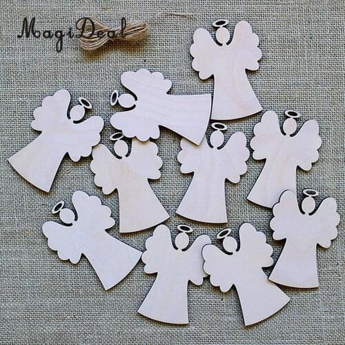 10pcs Blank Angel Christmas Tree Pendents Ornaments Wooden Tags Hanging Decorations Photo Prop