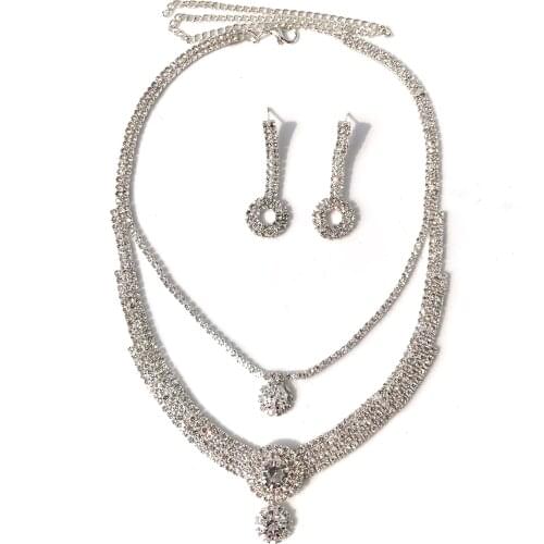 Luxury Silver Color Rhinestone Crystal Long Drop Necklace Earrings Sets for Women Bridal Bridesmaid Lovers Wedding Jewelry Sets