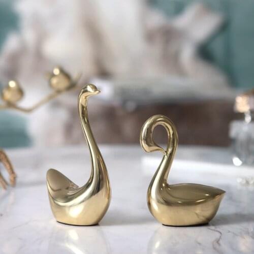 Luxurious Gold Animal Statue 12cm Copper Swan Statue Modern Metal Figurines Copper Art Decor Crafts For Home Living Room Desktop