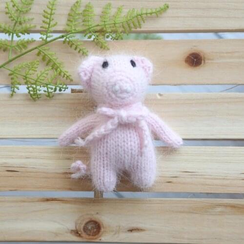 Pink mini Toy Newborn Knit pig doll Baby stuffer Animal Toy Handmade Baby Gril Boy Fluffy Toy Newborn Photography Props