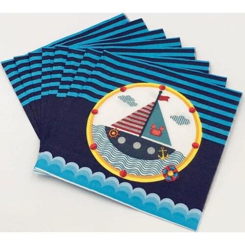10pcs/set Blue Sailing Boat Disposable Napkins Tissues Towels For Wedding Holiday Kids Birthday Party Supplies Baby Shower Favor