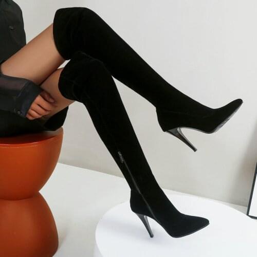 Fashion Winter Women Thigh High Boots Stiletto Heel Suede Ladies Over the Knee Boots Black Red Shoes Large Size 34-43