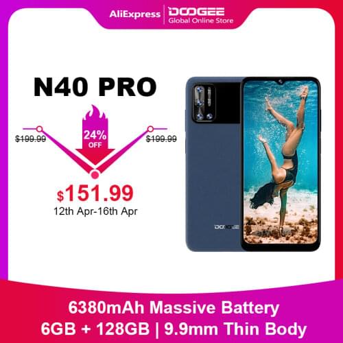 DOOGEE N40 Pro Mobile Phone 6380mAh Battery 20MP Quad Rear Camera Helio P60 6GB+128GB 6.5" inch 9.9mm Thin Body Smartphone
