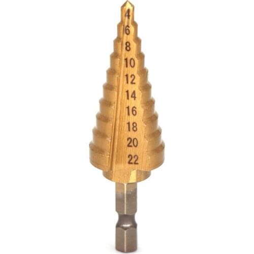 Tool Drill Step Titanium Speed Coated Steel Cone Hole Cutter 4-22mm High Bit Hex Step Drill Bit Herramientas Para Carpinteria