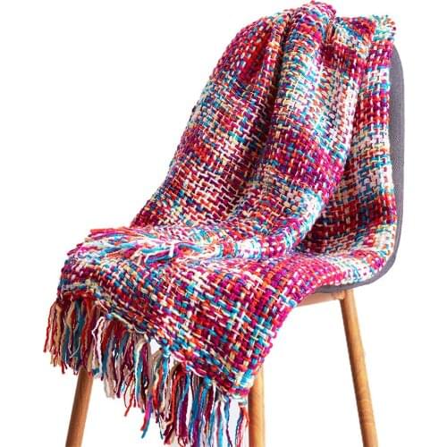 Warm Colorful Knitted Portable Blanket Bedspread Home Plaid Blanket with Tassels for Spring Autumn 130x160cm Throw Blanket