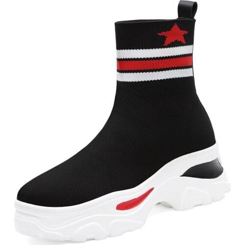 Round-Toe Flat-Heeled High-Top Shoes, WomenS Shoes With Color Matching Feet, WomenS Shoes With Waterproof Platform