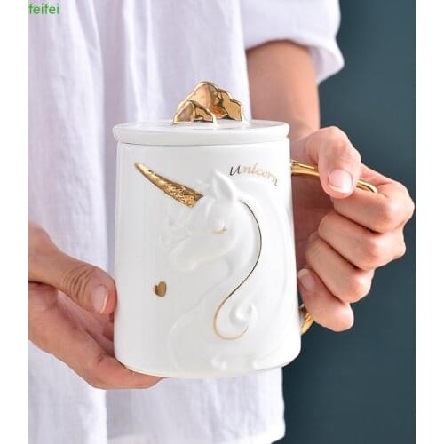 Gorgeous Relief Unicorn Coffee Mug with Mobile Phone Holder Lid Cute Water Tea Ceramic Milk Breakfast Cup Creative Gift