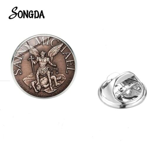 High Quality Archangel St.Michael Brooches Pin Protect Us Saint Shield Protection Russian Orhodox Collar Pins Unisex Gift
