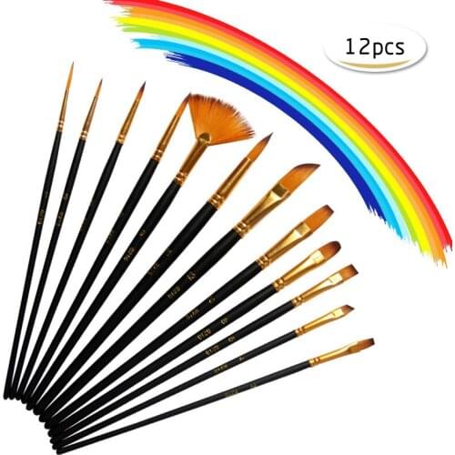 Yooap Watercolor gouache oil brush 12 sets Art painting pen nylon hair brush watercolor brushes Nylon Wood